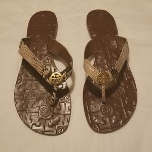 11M EUC Tory Burch Snake Leather Flip Flops